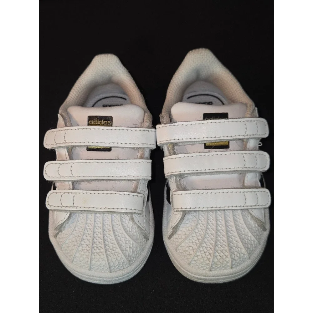 Adidas Superstar Kids White Black Hook Loop Strap Sneakers Shoes Toddler Size 5K